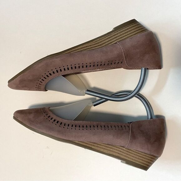 Seychelles Anthologie Point toe low wedge leather cut faux suede brown Deville 9 - Picture 4 of 8